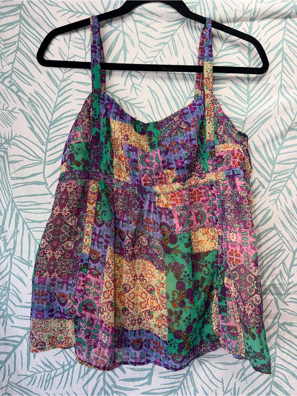 True Craft Patchwork Floral Camisole - Green/Purple/Pink